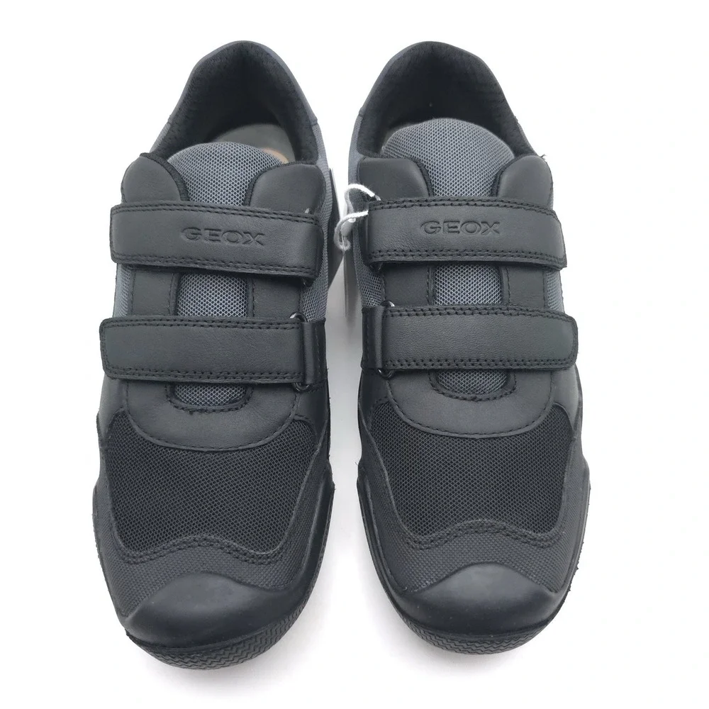 GEOX New Wader Boy LEATHER Sneakers Shoes 6 Big Kids Black ITALIAN PATENT J4530C